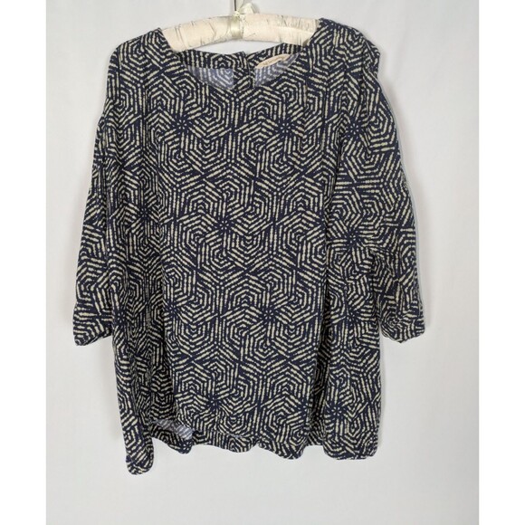 Soft Surroundings Tunic XL Women's Blue Printed 3/4 Sleeve Button Back Blouse - Picture 1 of 9